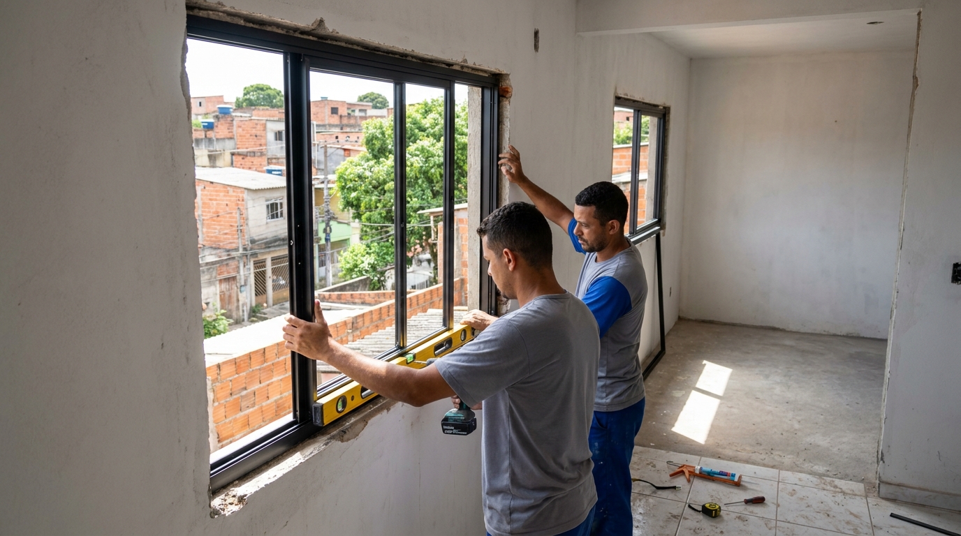 Esquadria de alumínio em obra em Piracicaba-SP
